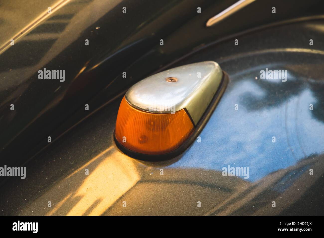 Turn light of vintage car, old-timer vehicle details. Close up photo Stock Photo
