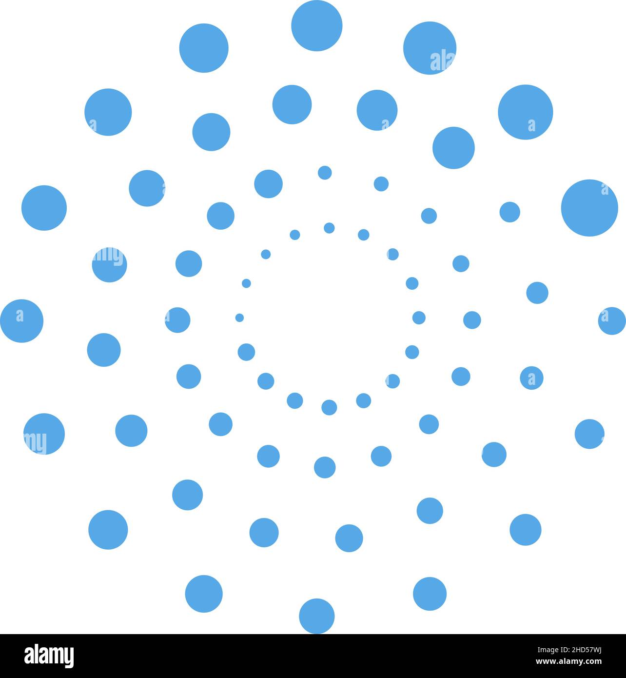 Concentric dot circles. Round dotted spiral illusion Stock Vector