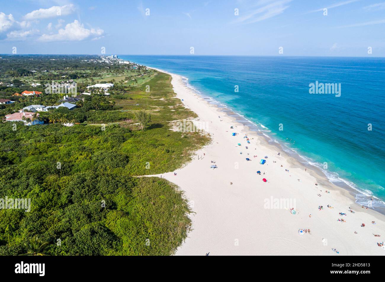 Vero Beach Florida South Beach Park public sand Atlantic Ocean looking north aerial overhead view from above Stock Photo