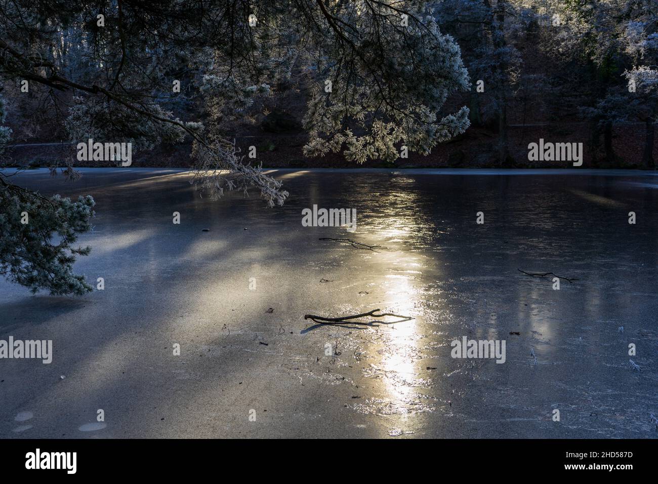 Ein eingefrorener See während der Wintersonnenwende 221 Stock Photo