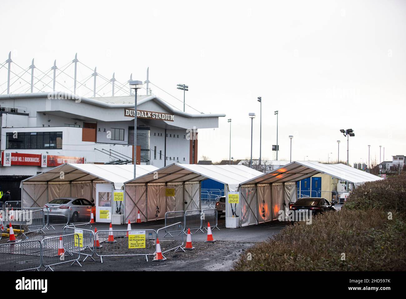 Dundalk Stadium COVID19 drive through test centre Stock Photo Alamy