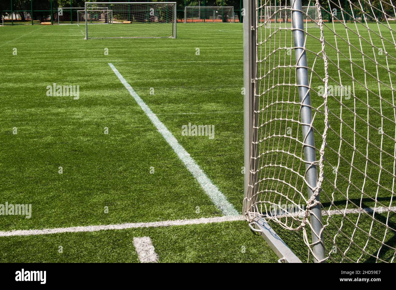 Football soccer field green natural grass Stock Photo Alamy
