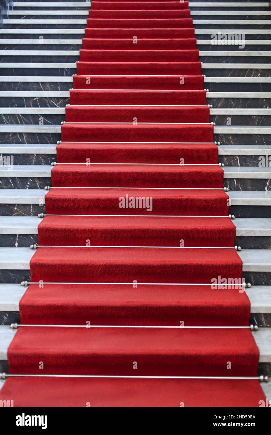 Marble Stairs covered with red carpet Stock Photo Alamy