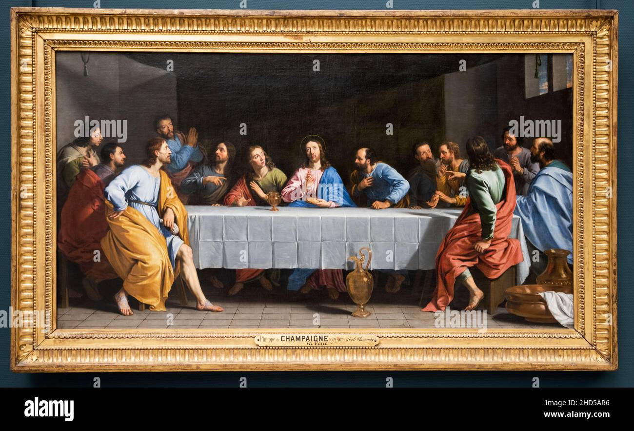 Paris, France: May 06, 2017: La Cene (Last Supper), a famous painting by Philippe de CHAMPAIGNE exposed in Louvre Museum. Stock Photo