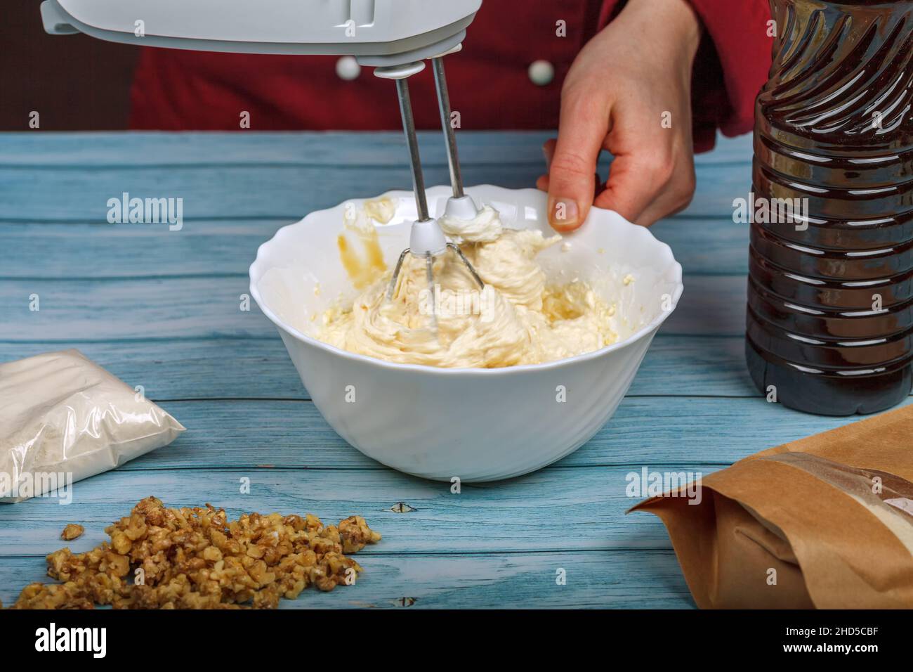 Egg whites beaten to a frothy stage. Finished beating egg white to