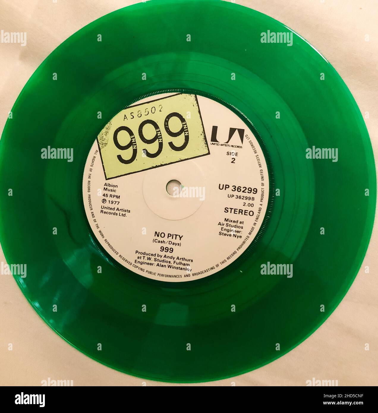 New York, NY, Punk Rock 45 LP SIngle Record "999" Green Vinyl Stock