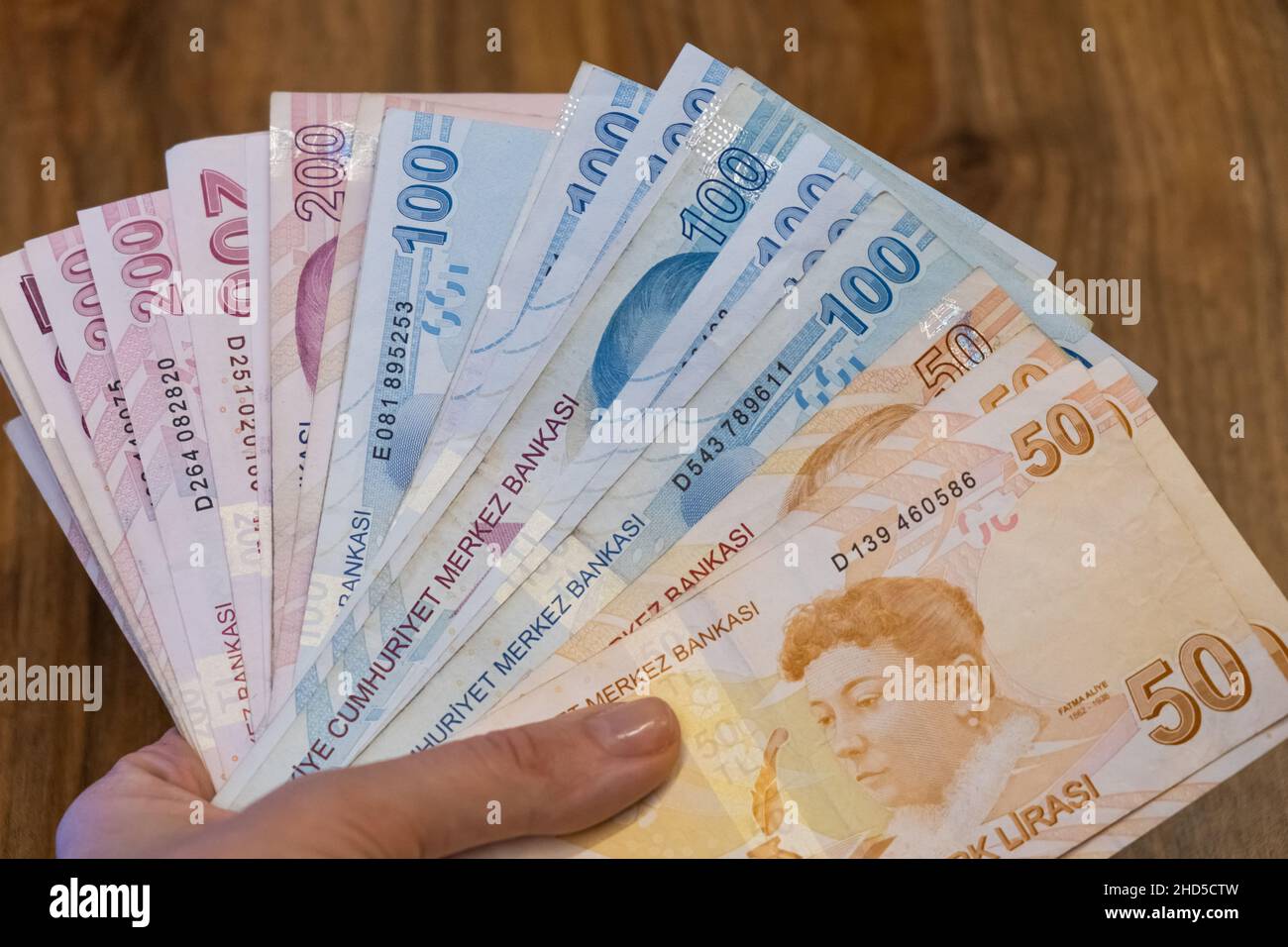 Turkish Lira exchange currency banknotes. Istanbul, Turkey January