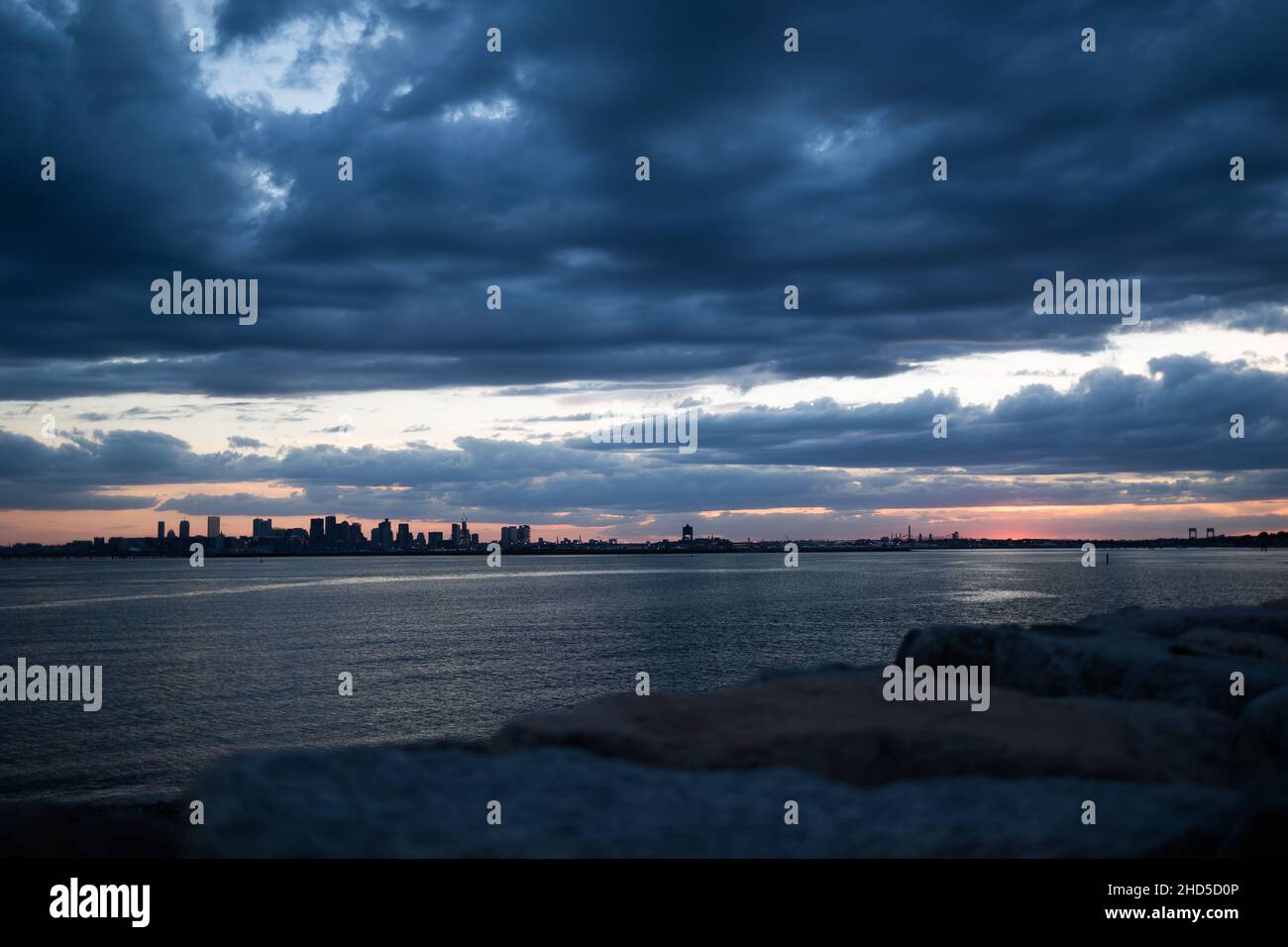 Scenic view of a beach on a beautiful sunset sky background Stock Photo