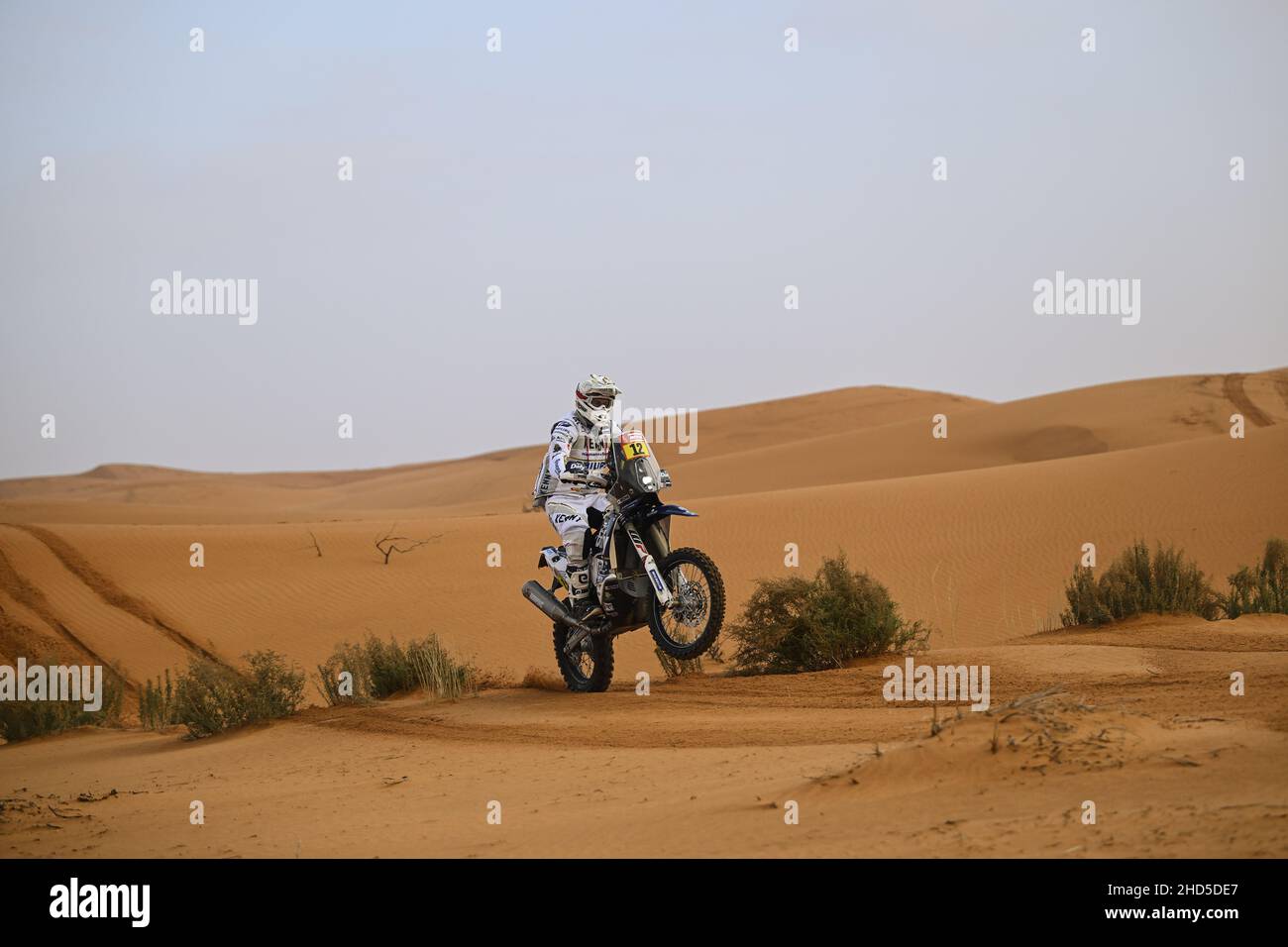 12 De Soultrait Xavier (fra), HT Rally Raid Husqvarna Racing, Husqvarna FR 450 Rally, Moto, Motul, action during the Stage 2 of the Dakar Rally 2022 between Hail and Al Artawiya, on January 3rd 2022 in Al Artawiya, Saudi Arabia - Photo: Gigi Soldano/DPPI/LiveMedia Stock Photo