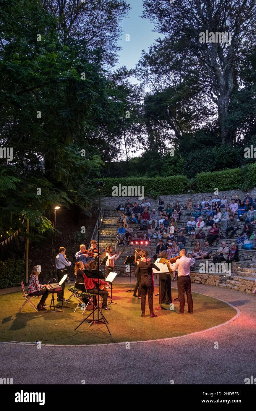 Kernow Chamber Players performing at Trebah Garden Amphitheatre in Cornwall. Stock Photo