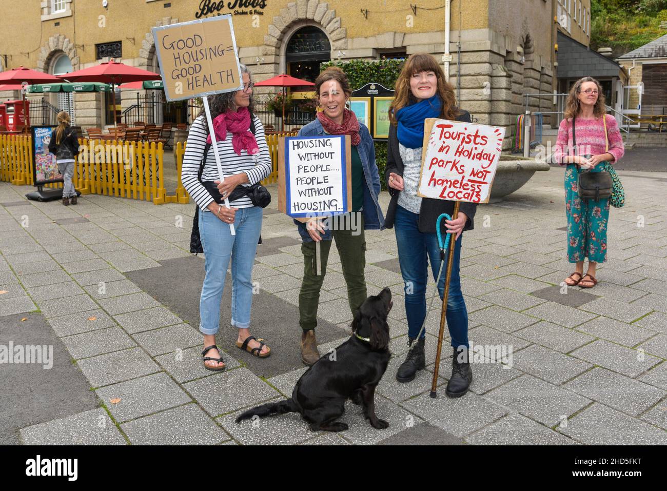 Protesters gathering in protest at the severe housing shortage in Falmouth in Cornwall. Stock Photo