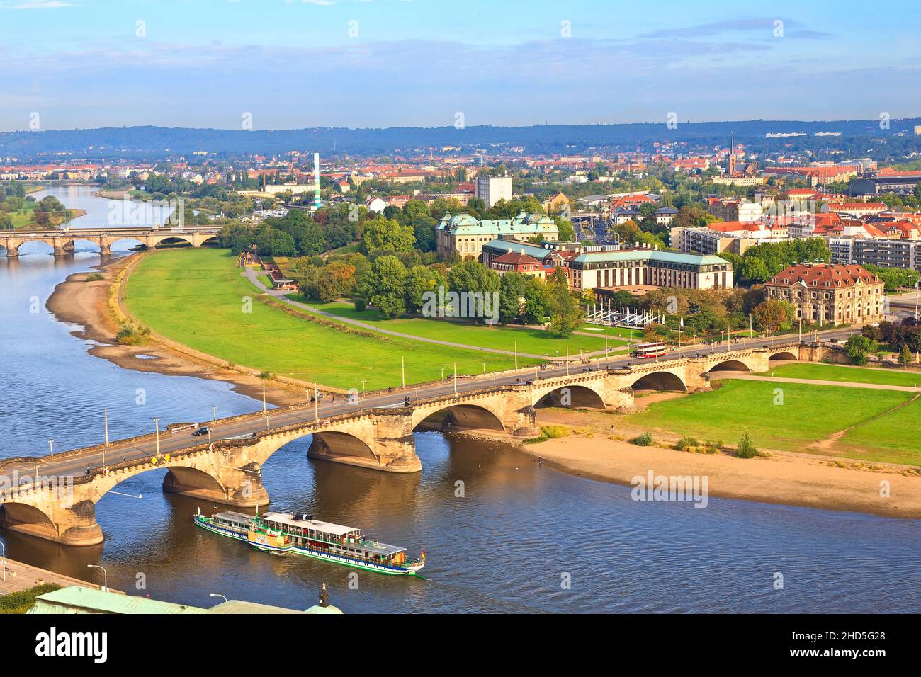 Dresden Saxony Germany. View of the Carolabrücke and Elbe River, Stock Photo