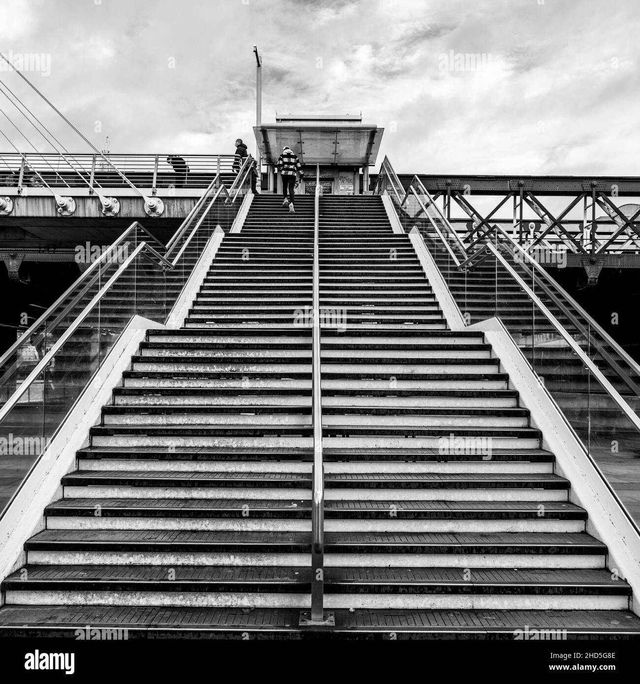 London England UK January 02 2022, Public Stairway Leading To The The Golden Jubilee Bridge Crossing The river Thames Southbank Waterloo London Stock Photo