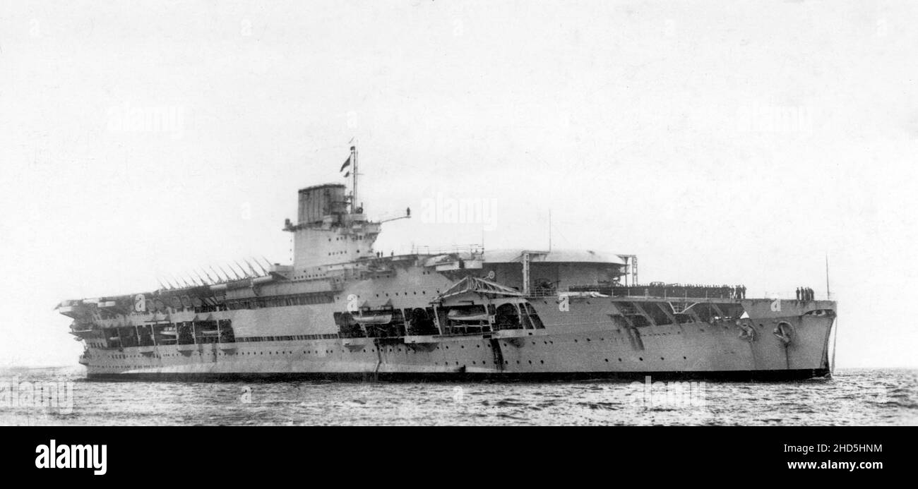 HMS Courageous as an aircraft carrier in 1935 Stock Photo