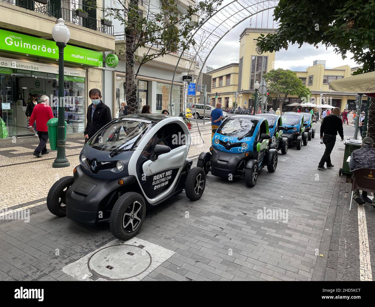 FUNCHAL, Madeira, Electric car hire vehicles from City Bubbles Stock Photo