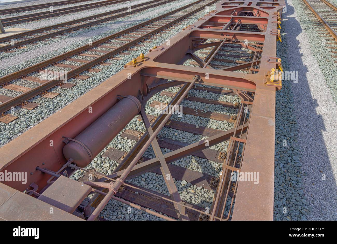Freight train on the railroad tracks Stock Photo
