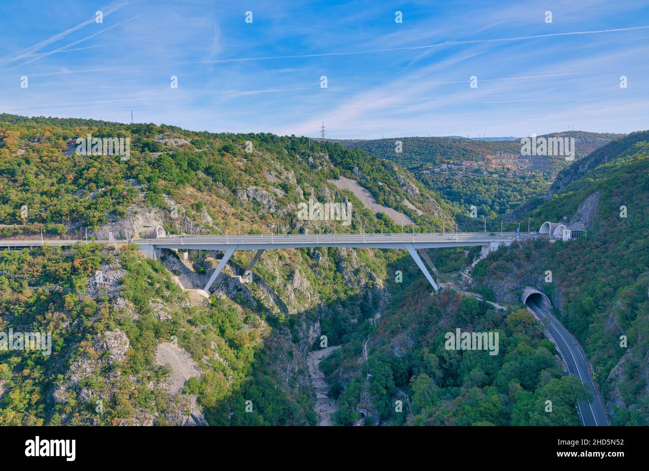 Rijeka new tunnel road aerial panoramic view Stock Photo