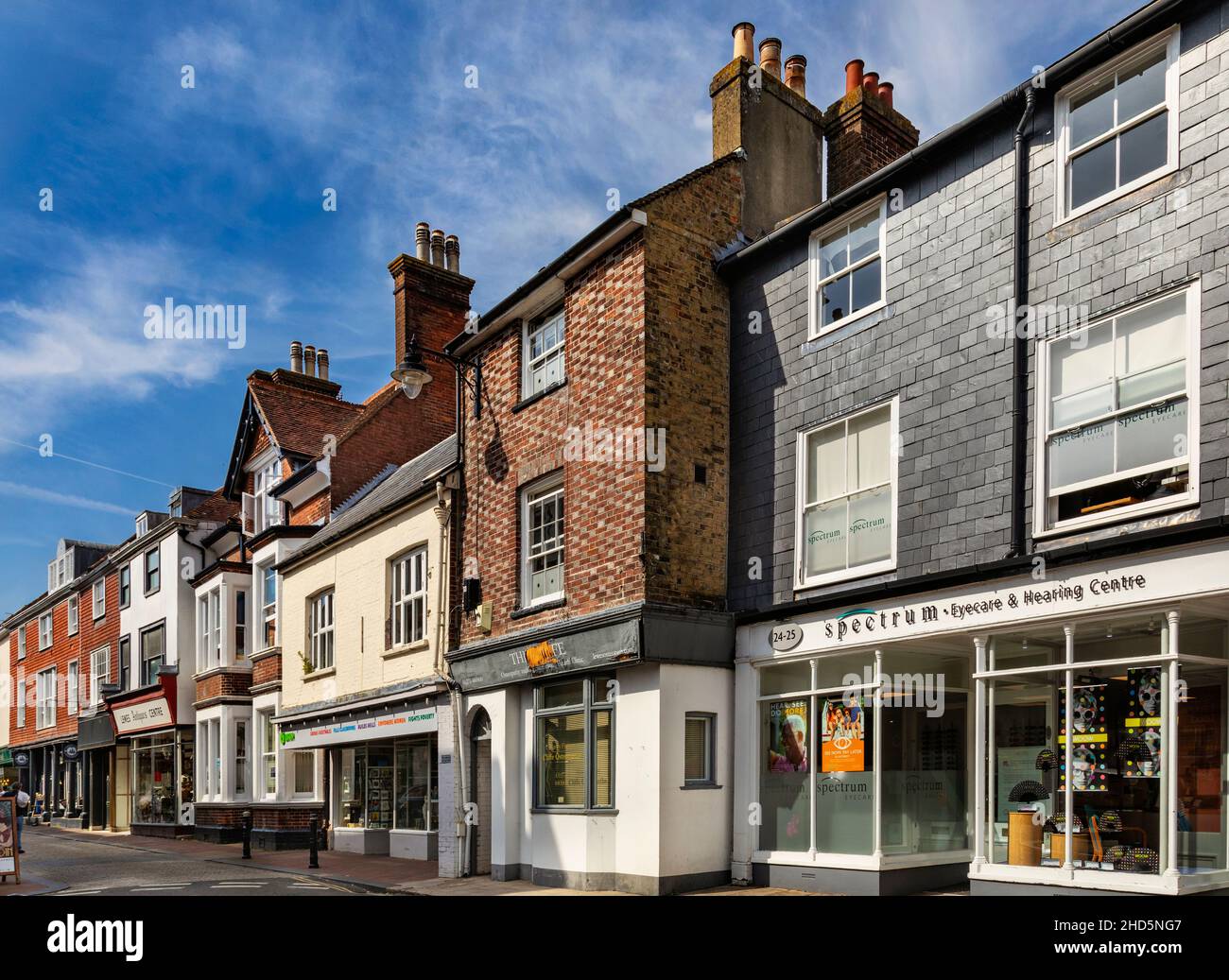 High street in Lewes, the county town of East Sussex, England. Stock Photo