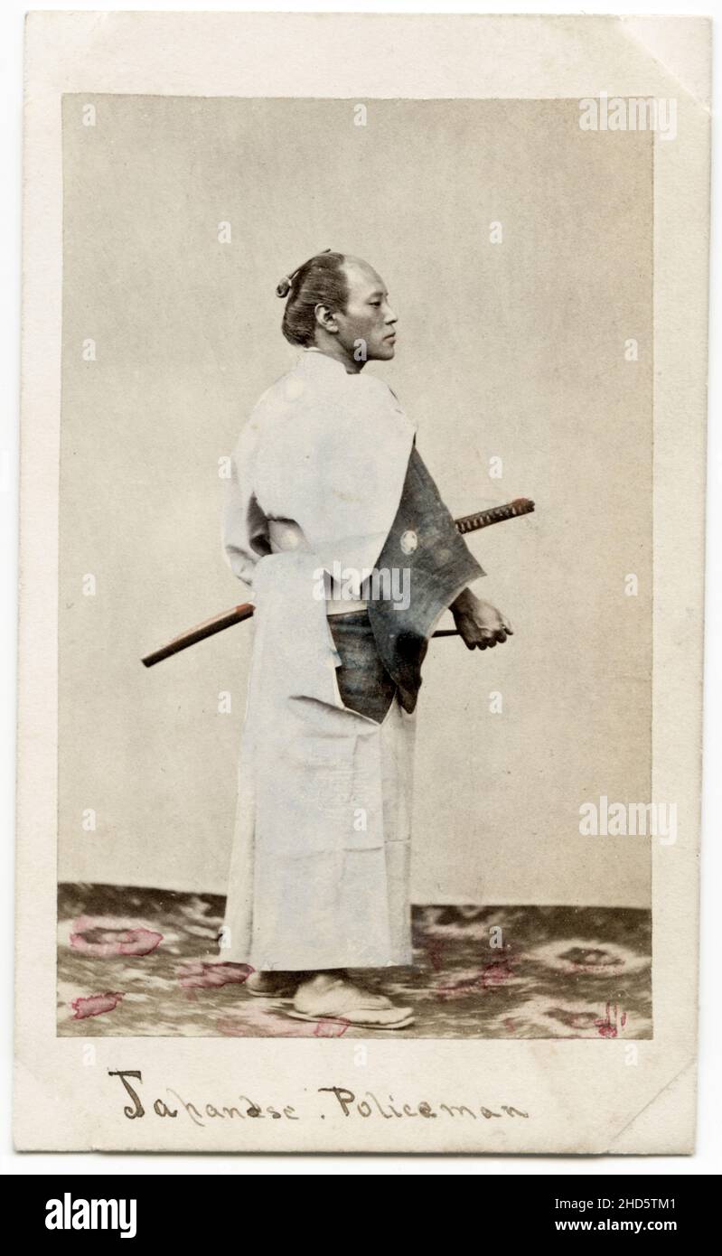 19th century vintage photograph - 1860's Japan carte de visite attributed to Felix Beato studio: Japanese policeman. Stock Photo