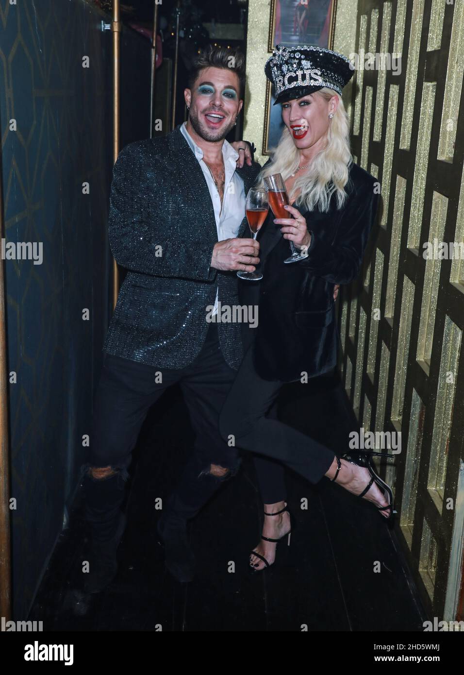 London, UK. 01st Jan, 2022. Duncan James and Denise Van Outen are seen