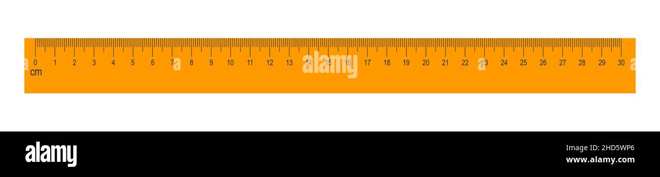 30 centimeters orange ruler isolated on white background. Math or geometric tool for distance, height or length measurement with markup and numbers. Vector flat illustration. Stock Vector