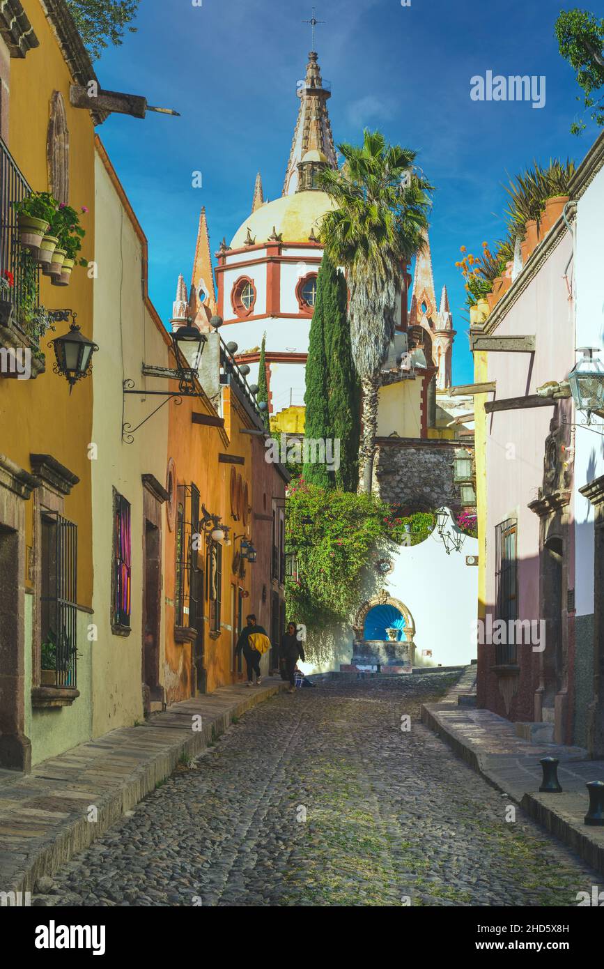 Narrow Cobblestone Aldama Street Offers View Of The Parroquia San