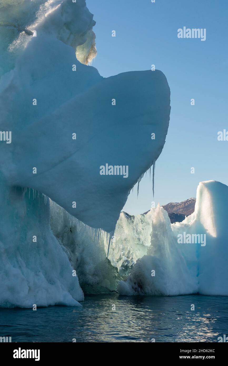 Melting iceberg, Rodefjord, Scoresby Sund, East Greenland Stock Photo