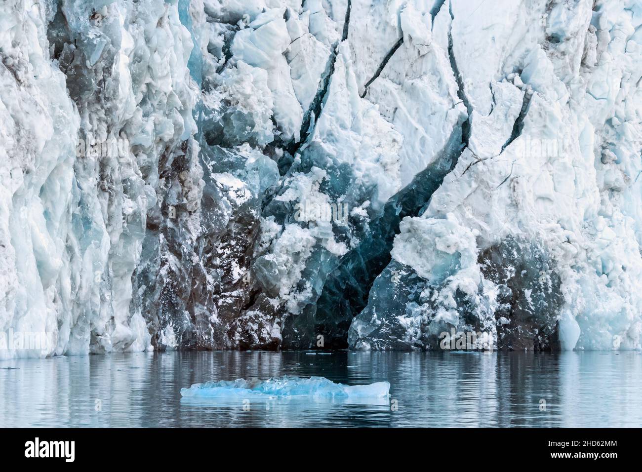 Crystalline ice at the glacier front, Rolige Brae Glacier, Rodefjord, Scoresby Sund, Greenland Stock Photo