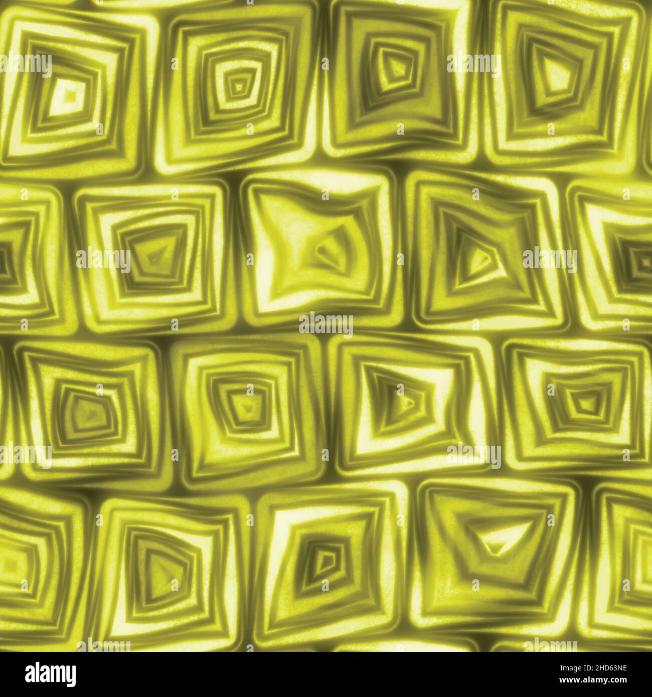 Large Golden Yellow Squiggly Swirly Spiral Squares Seamless Texture Pattern Stock Photo