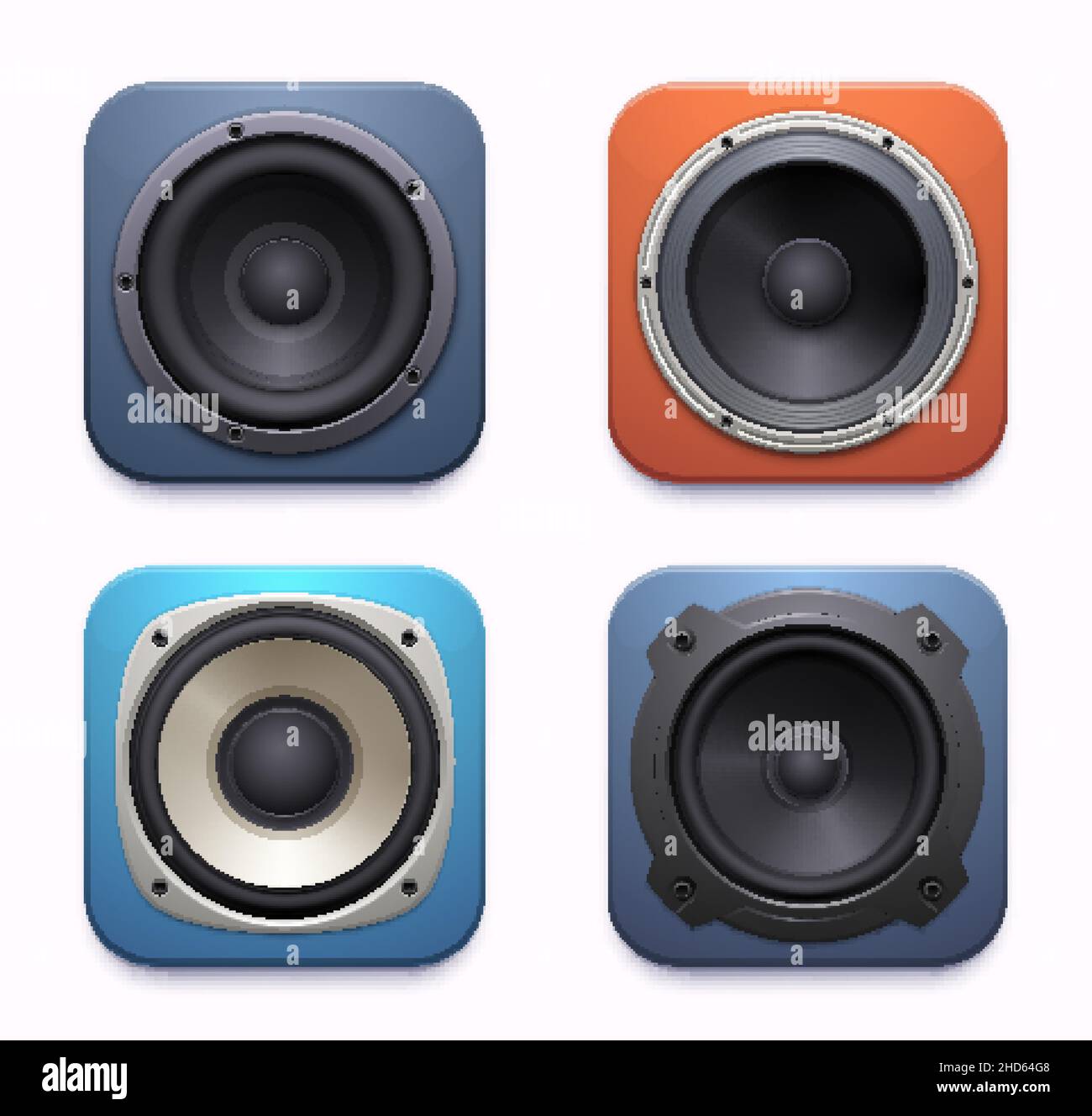 Sound speaker app icon, audio music system or player, vector loudspeaker.  Acoustic sound speaker or stereo subwoofer and DJ boombox radio amplifier  ap Stock Vector Image & Art - Alamy