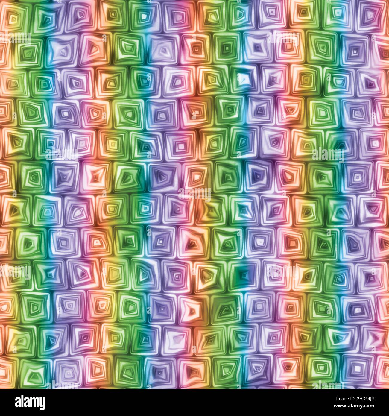 Tiny Rainbow Stripes Squiggly Swirly Spiral Squares Seamless Texture Pattern Stock Photo