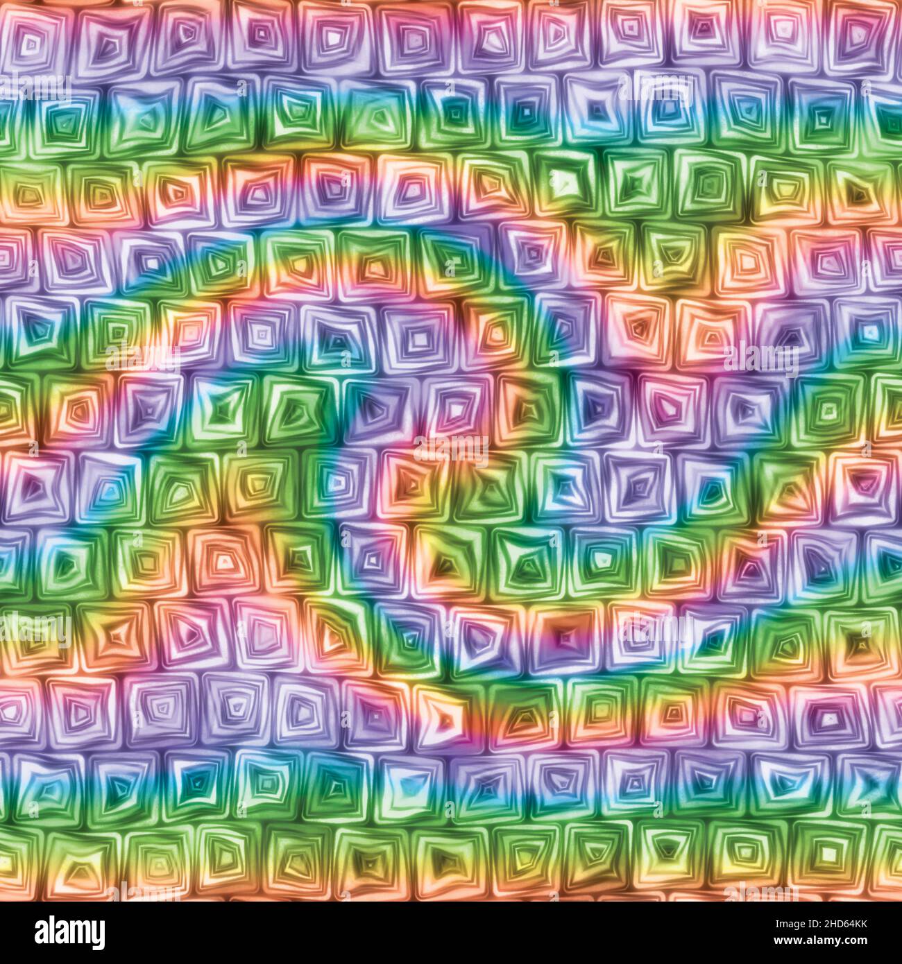 Tiny Rainbow Swirl Squiggly Swirly Spiral Squares Seamless Texture Pattern Stock Photo