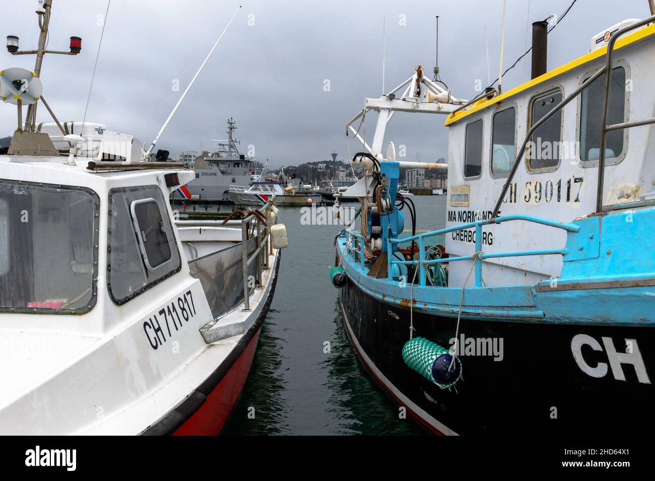 CherbourgenCotentin, Normandy, France. 24th Dec, 2021. Fishing boats