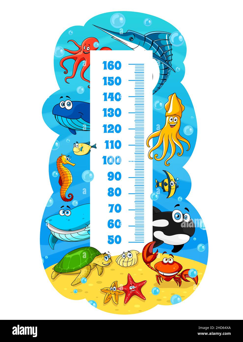 Kids height chart, cartoon sea animals growth measure meter ruler. Cute  vector underwater whale, fish and octopus, squid, crab or shell, turtle, sea  h Stock Vector Image & Art - Alamy