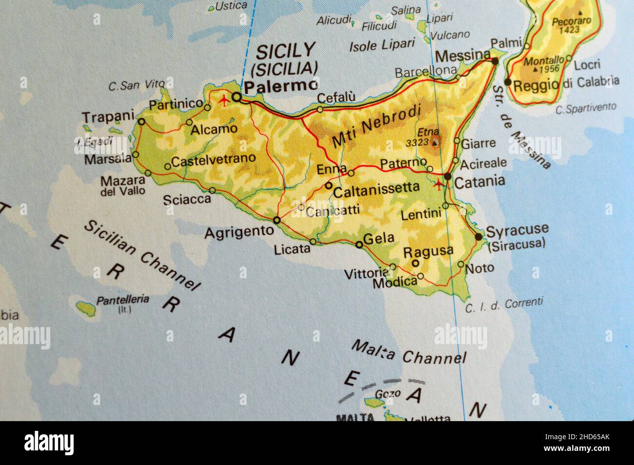 A map of Sicily showing the major towns Stock Photo