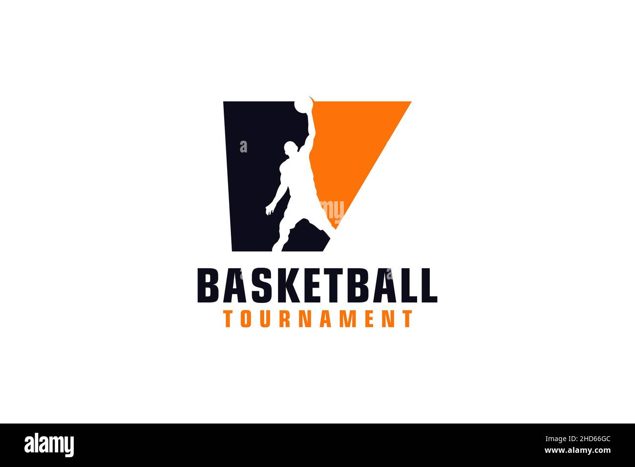 Letter V with Basketball Logo Design. Vector Design Template Elements for Sport Team or Corporate. Stock Vector