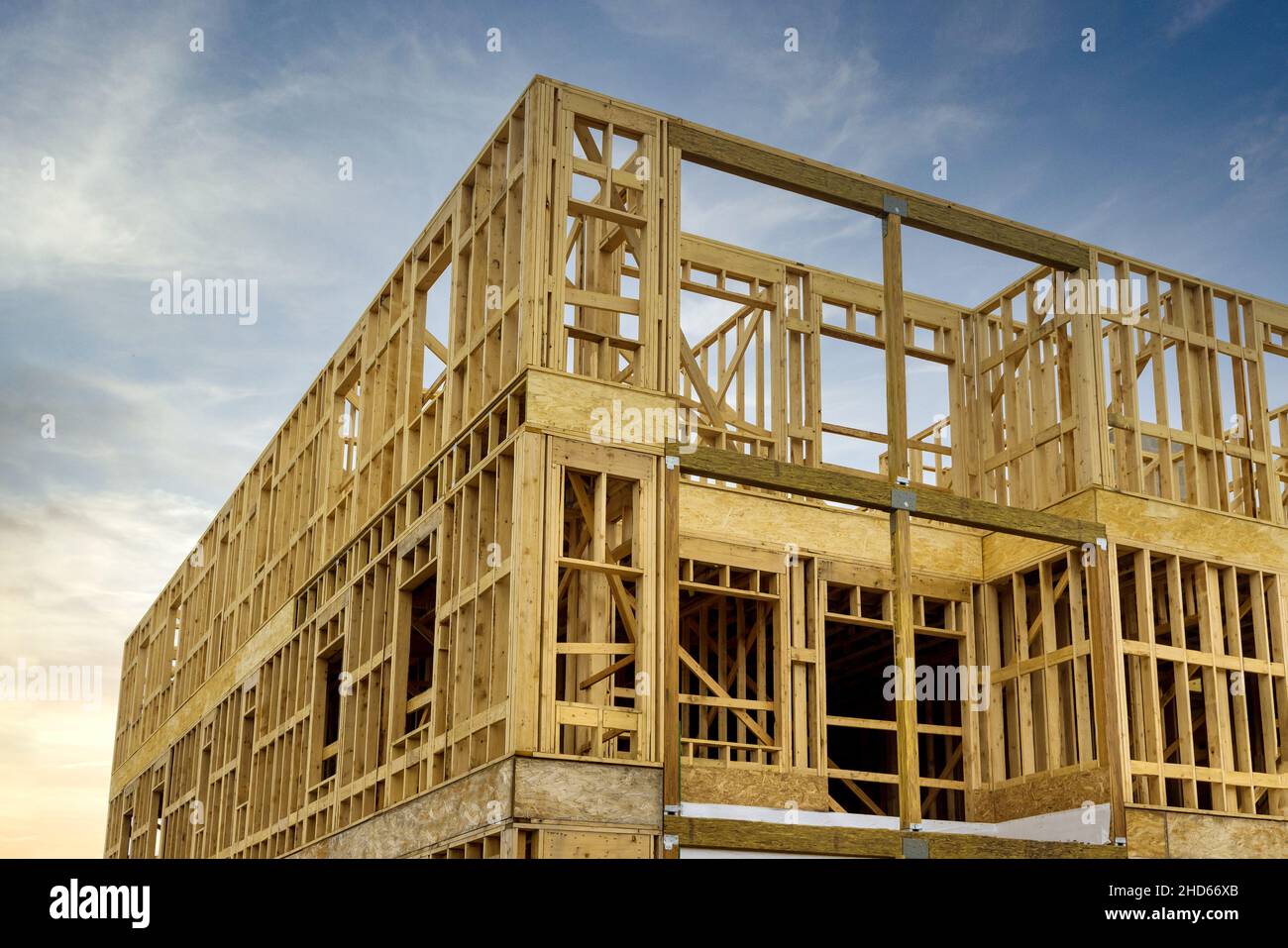 Framing of a new wooden house under construction Stock Photo