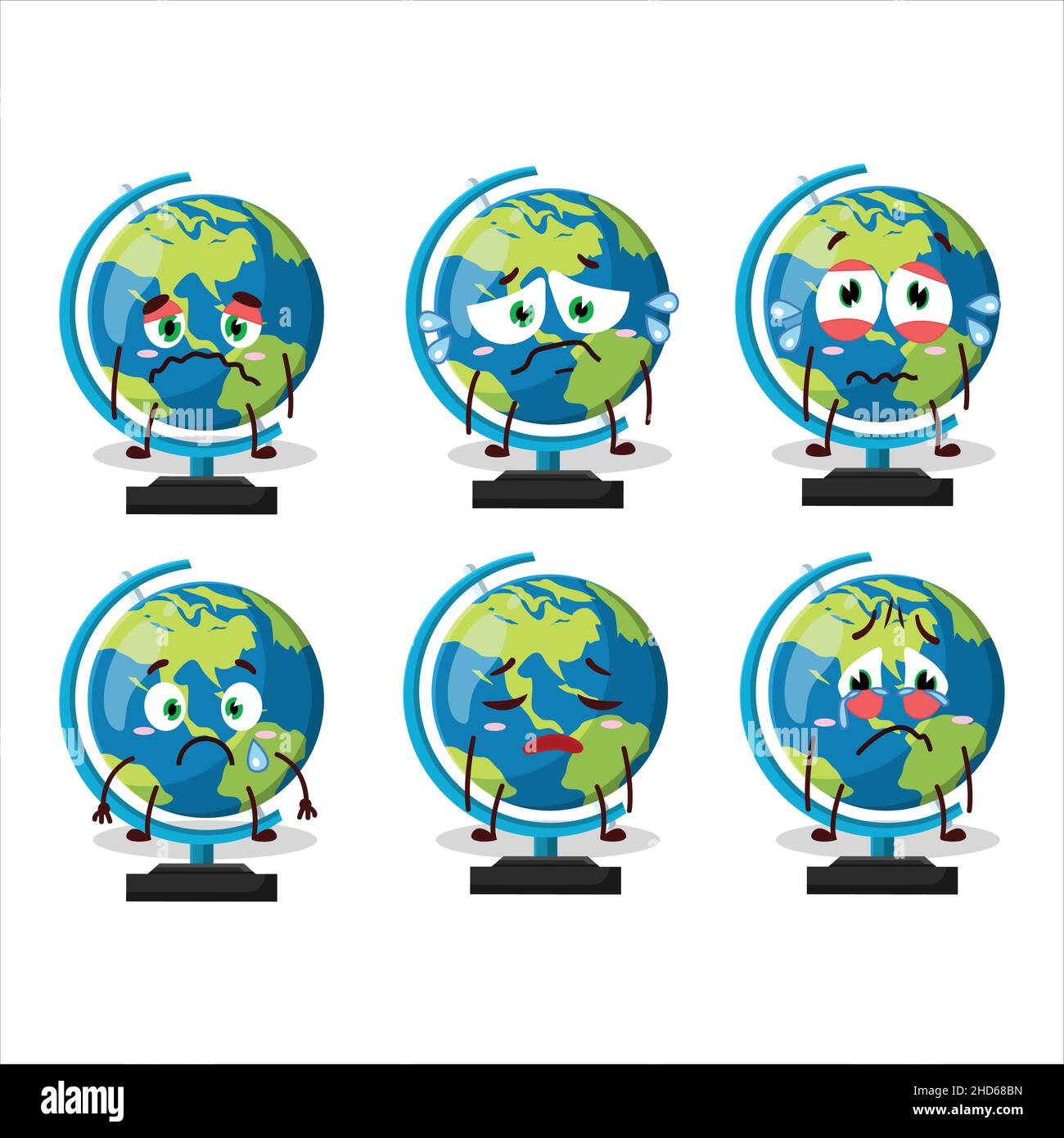 Globe ball cartoon character with sad expression. Vector illustration Stock Vector