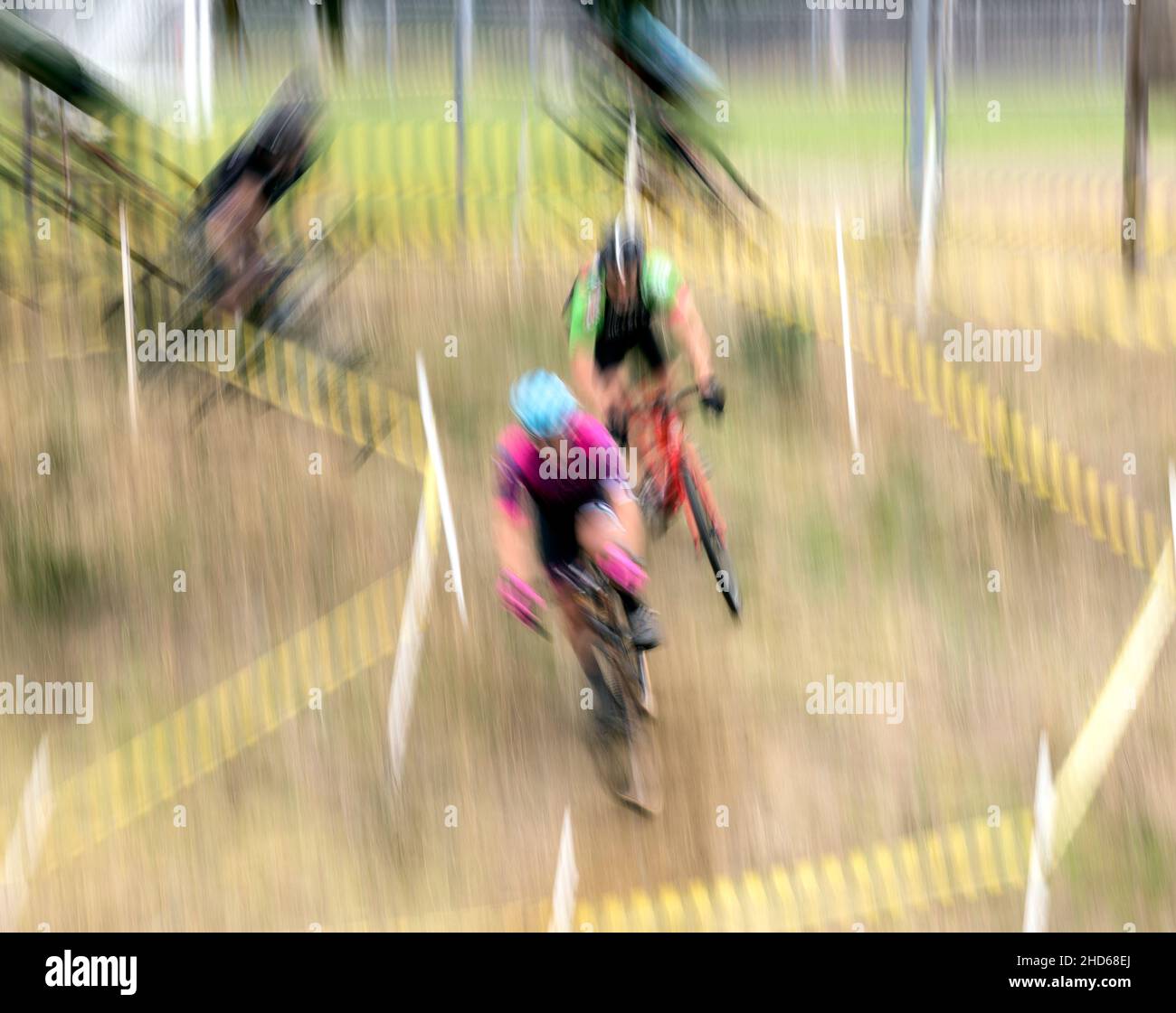 WA20591-00....WASHINGTON - Blured abstract of a mens cyclocross race. Stock Photo