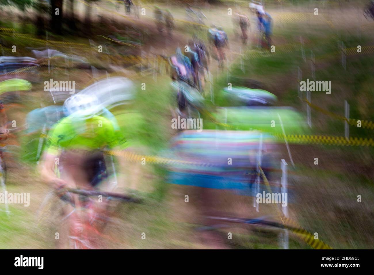 WA20595-00....WASHINGTON - Blured abstract of a men's cyclocross race. Stock Photo