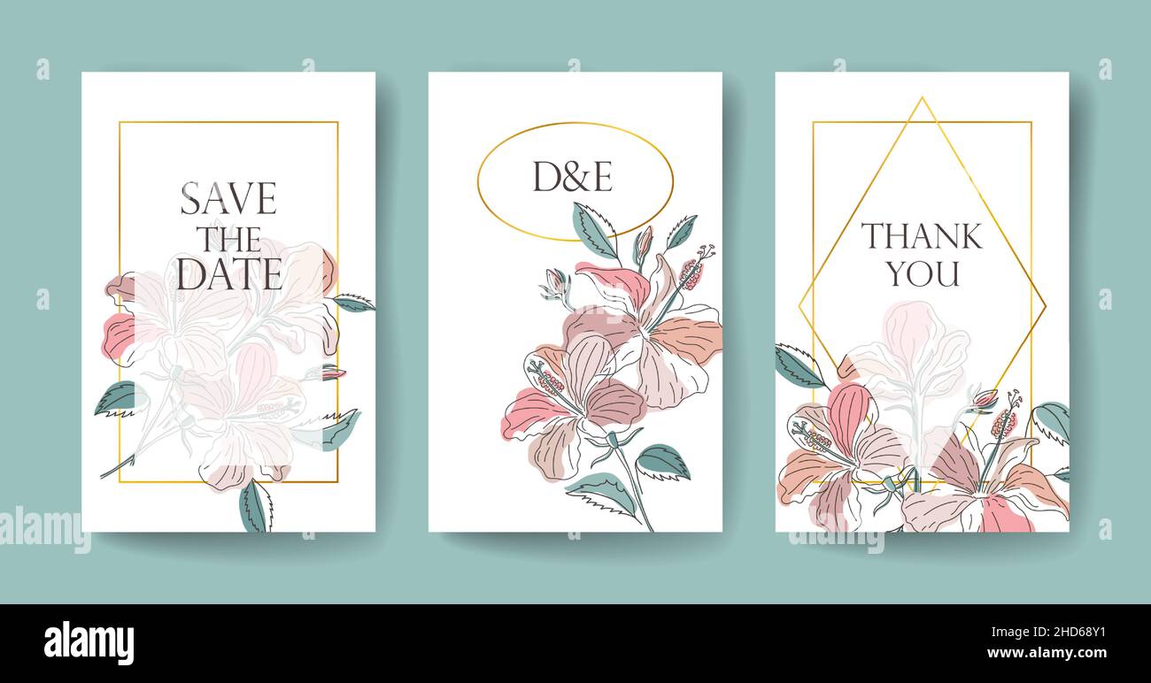 Save the Date. Boho wedding invitation cards set. Stock Vector