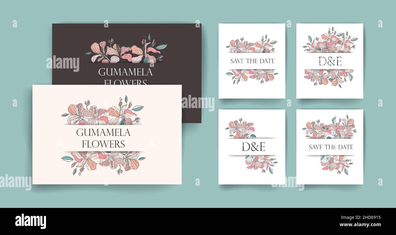 Set of six invitation templates in a boho style Stock Vector Image ...