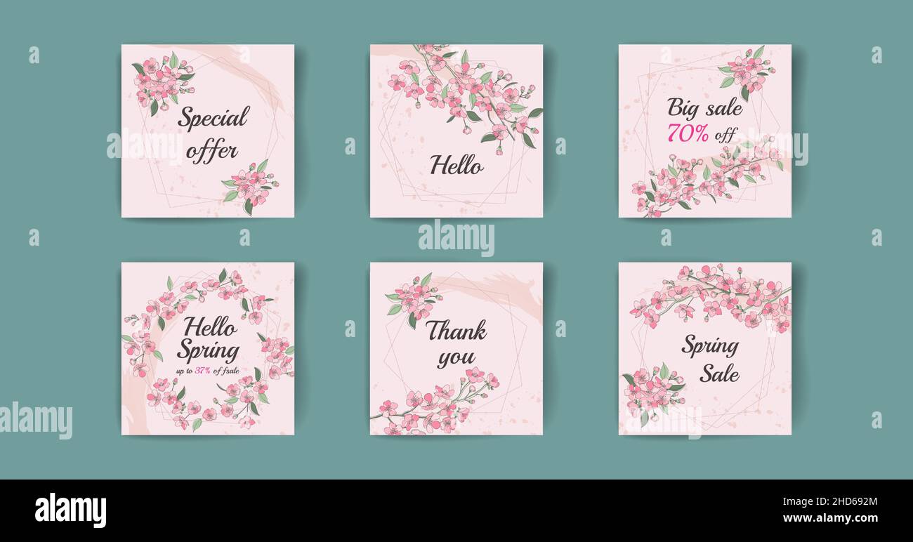 Card templates on floral background with frames. Stock Vector
