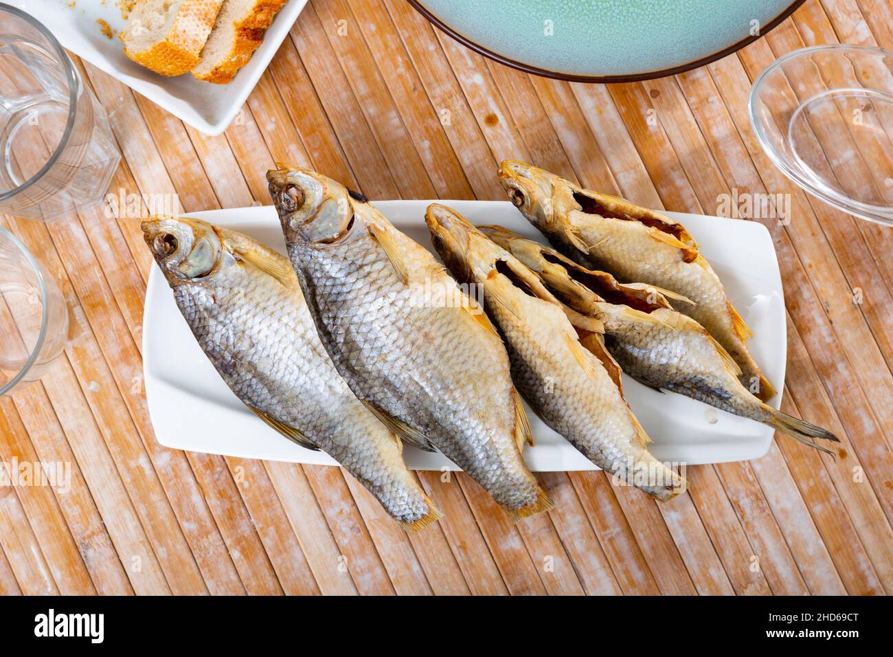Dried roaches served on plate Stock Photo