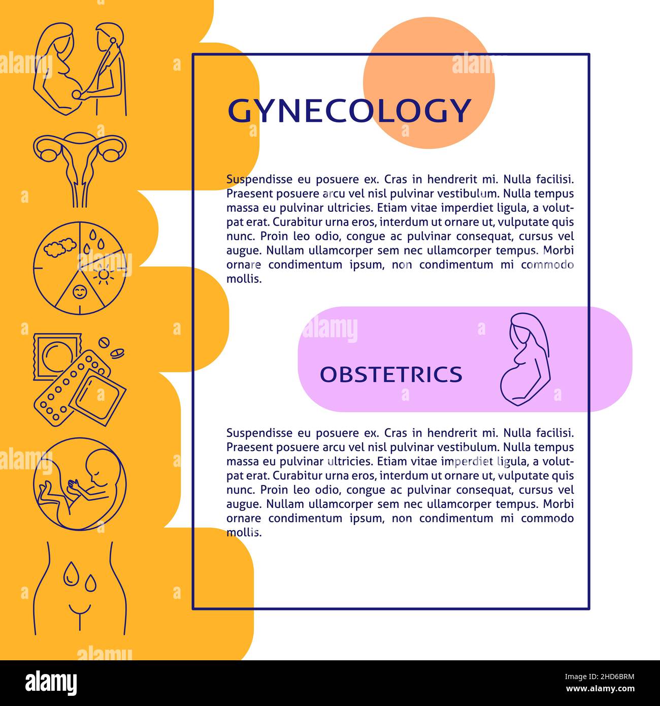 Gynecology banner template with text. Woman healthcare poster with symbols in line style. Vector illustration. Stock Vector