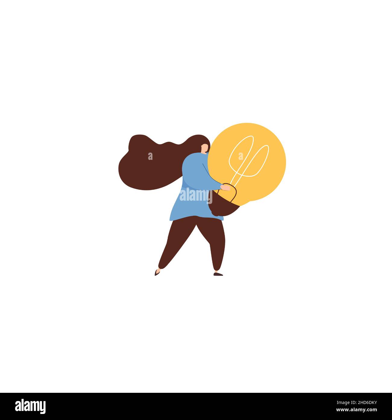 Concept of finding brilliant ideas. Woman with light bulbs. Business woman with light bulbs as symbol of solutions and knowledge. Flat vector illustra Stock Vector