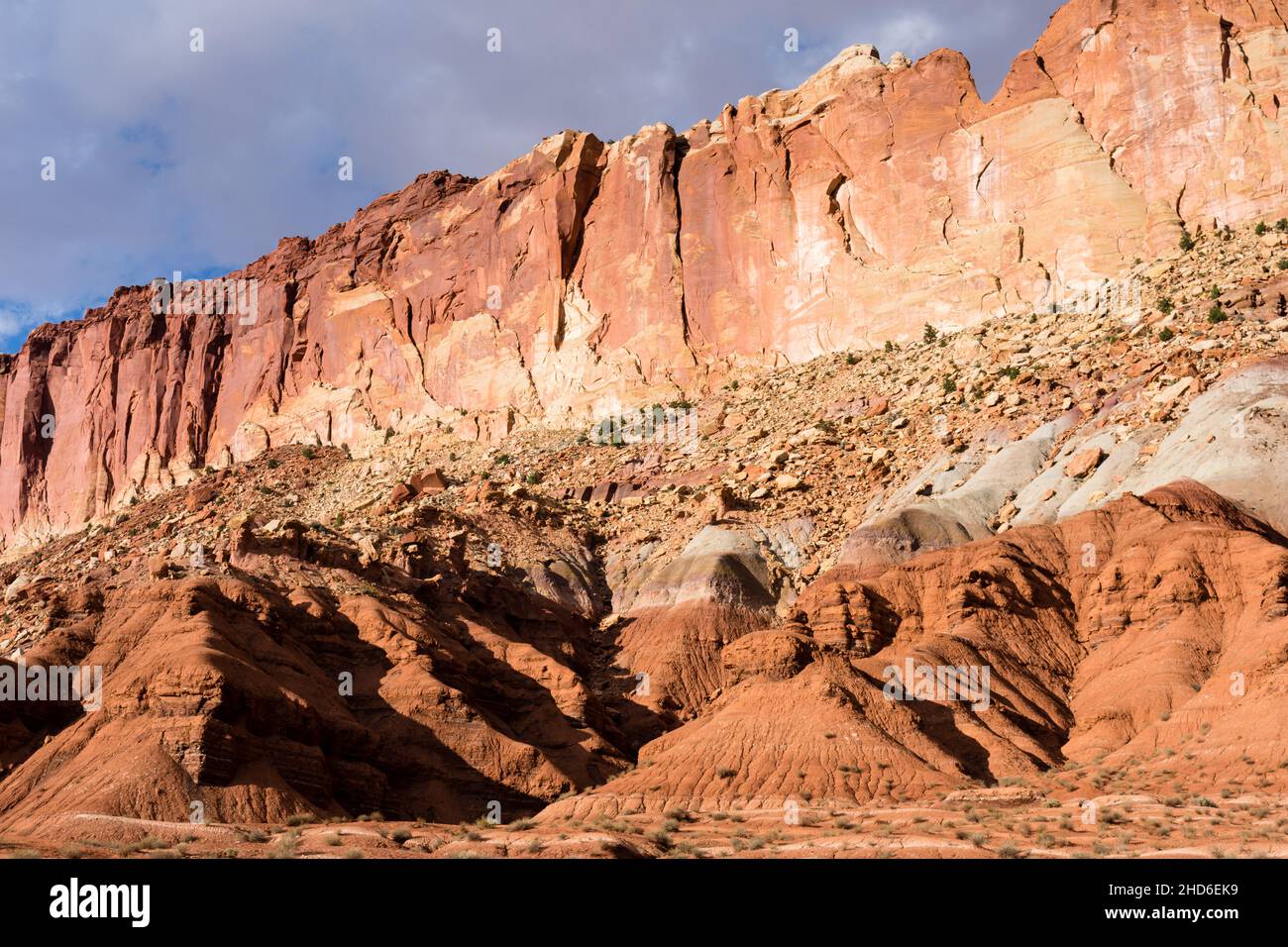 Capitol Reef scenery at sunset, views along the scenic drive following the Waterpocket Fold Stock Photo
