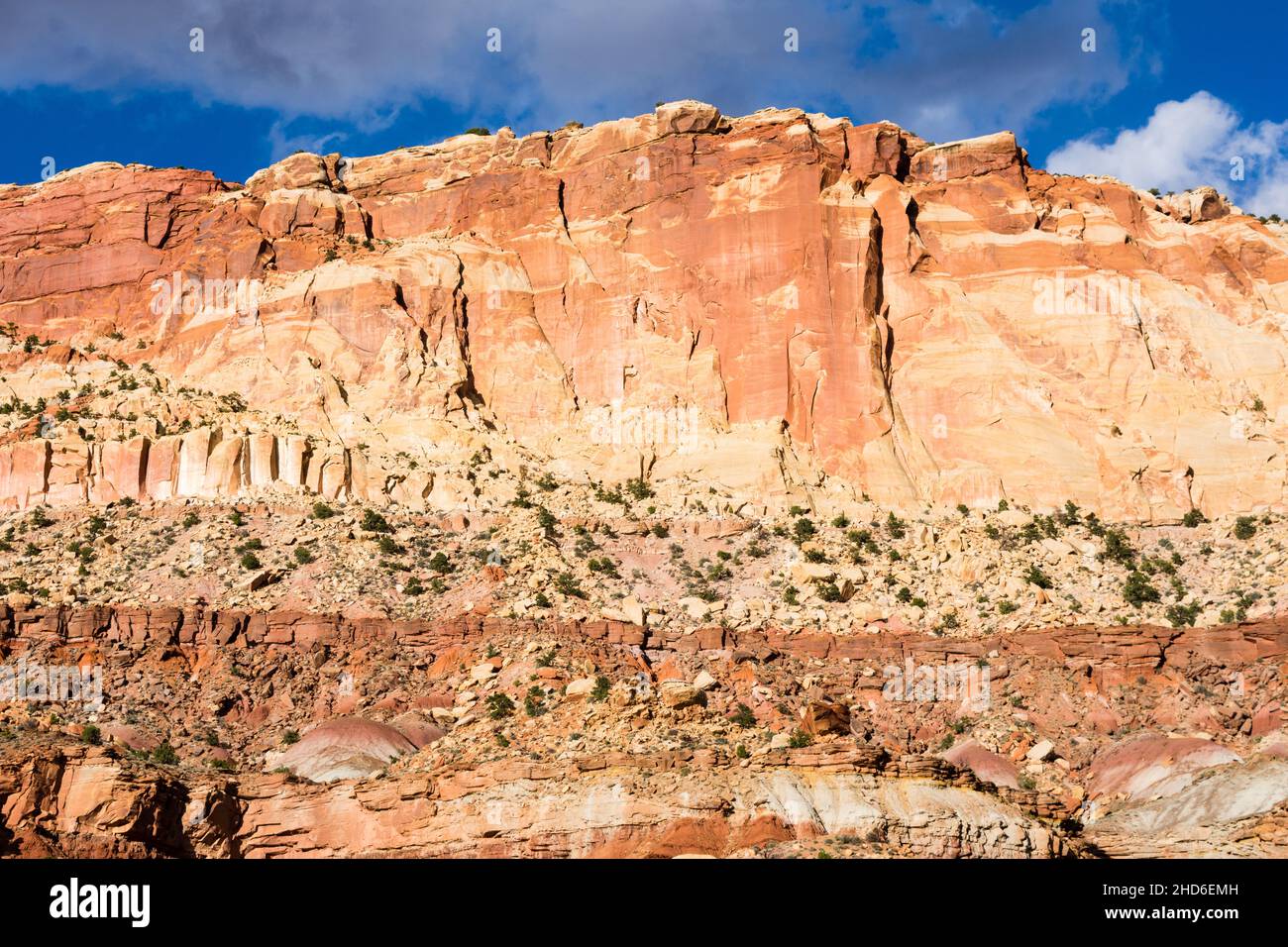 Capitol Reef scenery at sunset, views along the scenic drive following the Waterpocket Fold Stock Photo