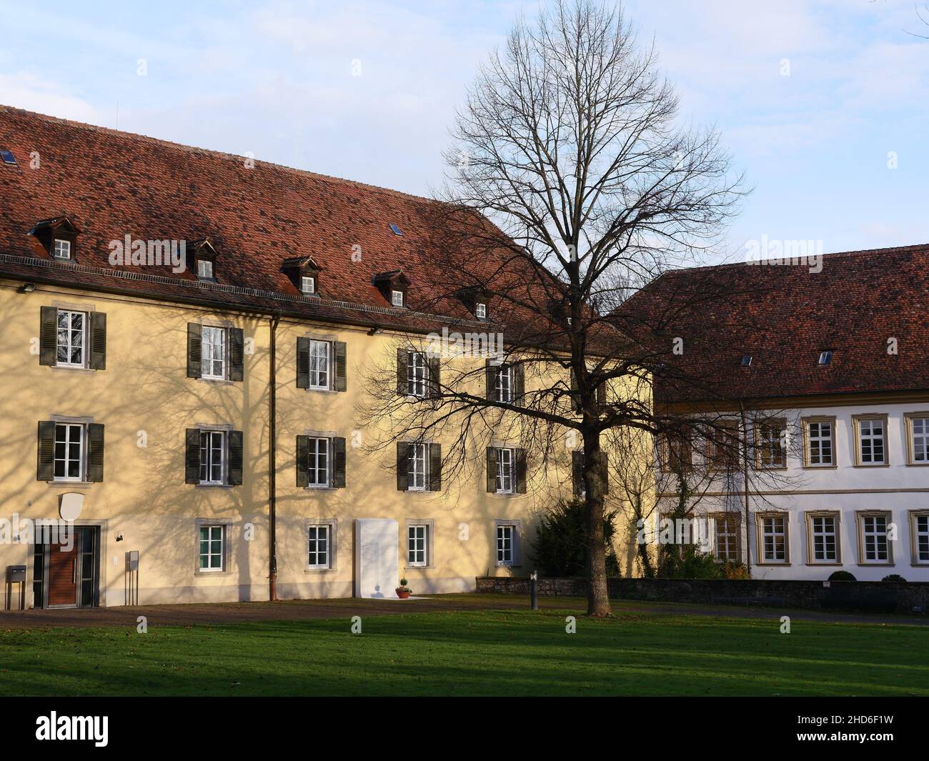 Detailed view Mergentheim Castle, facade with trees Stock Photo