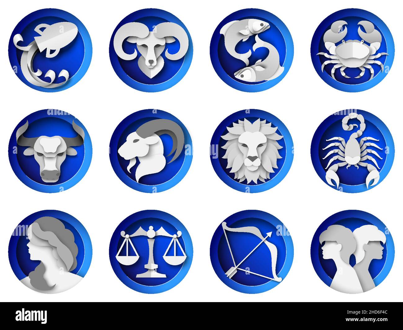 Zodiac signs, horoscope symbols, vector paper cut illustration. Twelve